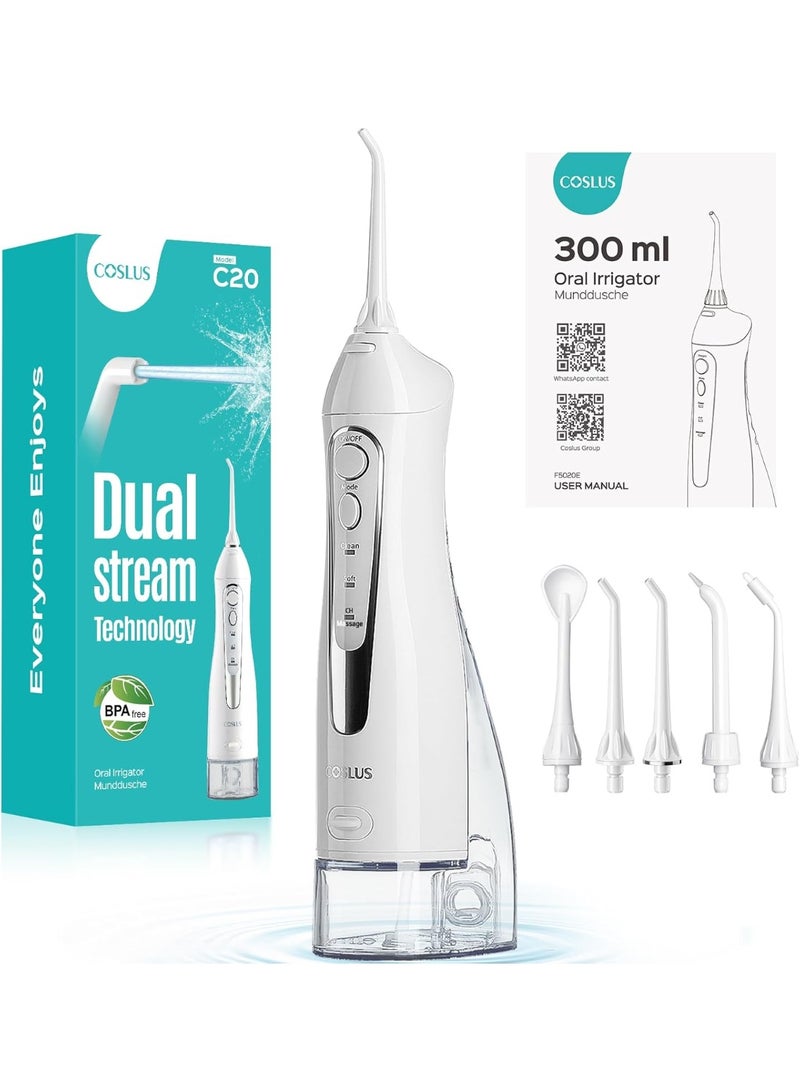 COSLUS Professional Water Flosser For Teeth Braces Gums Care, Cordless Oral Irrigador, Deep Cleaning, Rechargeable, Waterproof, BPA-Free, Portable, Home and Travel, White C20 - Image 1